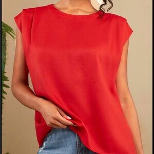 J. Crew Red Cap Sleeve Boxy Blouse